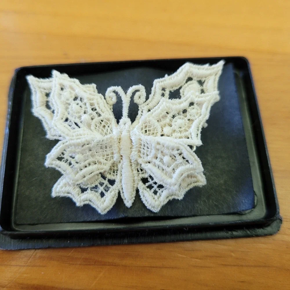 Vintage Regence Bruxelles Belgian Lace Butterfly Pin 3D Wings Boxed